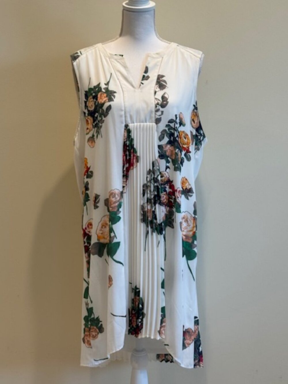 DR2 Ecru Flowered Sleeveless Dress Size XL